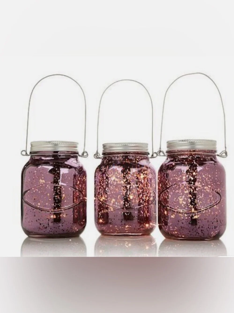 Winter Lane Purple Glass Mason Jar Lanterns - Set of 3